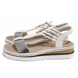 Бели дамски сандали, здрава еко-кожа - ежедневни обувки за пролетта и лятото N 100018432