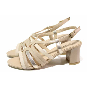 Бежови дамски сандали, естествена кожа - елегантни обувки за пролетта и лятото N 100018411