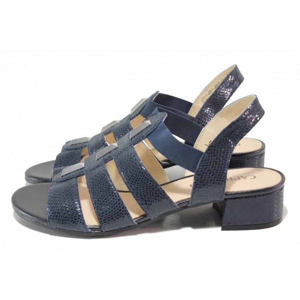 Тъмносини дамски сандали, лачена естествена кожа - ежедневни обувки за пролетта и лятото N 100018412