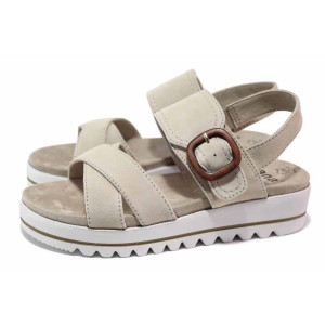 Бежови анатомични дамски сандали, естествен велур - ежедневни обувки за пролетта и лятото N 100018452