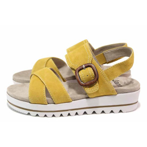 Жълти анатомични дамски сандали, естествен велур - ежедневни обувки за пролетта и лятото N 100018450