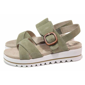 Зелени дамски сандали, естествен велур - ежедневни обувки за пролетта и лятото N 100018451