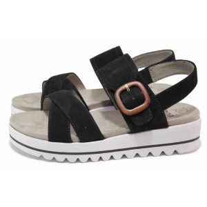 Черни анатомични дамски сандали, естествен велур - ежедневни обувки за пролетта и лятото N 100018453