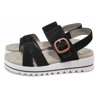 Черни анатомични дамски сандали, естествен велур - ежедневни обувки за пролетта и лятото N 100018453