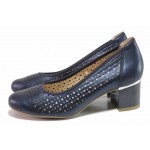 Тъмносини дамски обувки със среден ток, естествена кожа - ежедневни обувки за пролетта и лятото N 100018481
