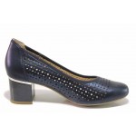 Тъмносини дамски обувки със среден ток, естествена кожа - ежедневни обувки за пролетта и лятото N 100018481