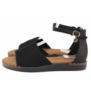 Черни дамски сандали, еко-кожа и текстилна материя - всекидневни обувки за лятото N 100018583