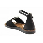 Черни дамски сандали, еко-кожа и текстилна материя - всекидневни обувки за лятото N 100018583