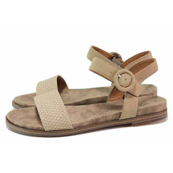 Бежови дамски сандали, еко-кожа и текстилна материя - ежедневни обувки за лятото N 100018584
