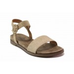 Бежови дамски сандали, еко-кожа и текстилна материя - ежедневни обувки за лятото N 100018584