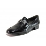 Черни дамски мокасини, лачена естествена кожа - ежедневни обувки за целогодишно ползване N 100018674