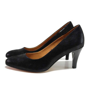 Черни дамски обувки с висок ток, естествен велур - елегантни обувки за целогодишно ползване N 100018675
