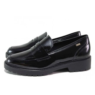 Черни дамски мокасини, лачена еко кожа - всекидневни обувки за есента и зимата N 100018682