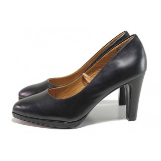 Черни дамски обувки с висок ток, естествена кожа - официални обувки за целогодишно ползване N 100018683