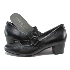Черни дамски обувки със среден ток, естествена кожа - всекидневни обувки за целогодишно ползване N 100018684