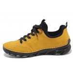 Жълти дамски обувки с равна подметка, здрава еко-кожа - спортни обувки за пролетта и есента N 100018688