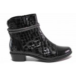 Черни дамски боти, естествена кожа и лачена естествена кожа  - ежедневни обувки за есента и зимата N 100018718