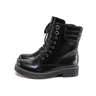 Черни дамски боти, лачена еко кожа - ежедневни обувки за есента и зимата N 100018719