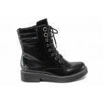Черни дамски боти, лачена еко кожа - ежедневни обувки за есента и зимата N 100018719