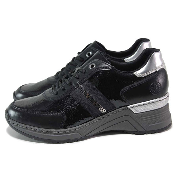 Черни анатомични дамски обувки с платформа, лачена еко кожа - спортни обувки за есента и зимата N 100018731