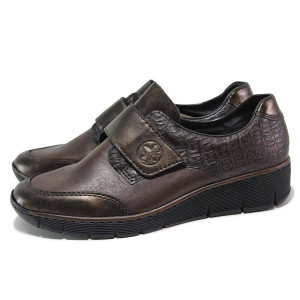 Кафяви анатомични дамски обувки с равна подметка, естествена кожа и еко-кожа - всекидневни обувки за есента и зимата N 100018745