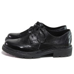 Черни дамски обувки с равна подметка, естествена кожа и еко-кожа - всекидневни обувки за есента и зимата N 100018747