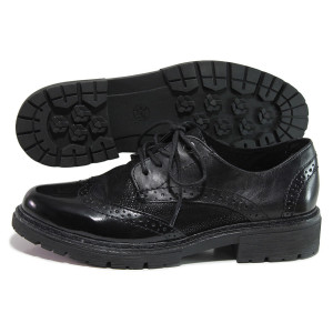 Черни дамски обувки с равна подметка, естествена кожа и еко-кожа - всекидневни обувки за есента и зимата N 100018747