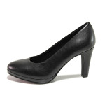 Черни анатомични дамски обувки с висок ток, здрава еко-кожа - официални обувки за есента и зимата N 100018749
