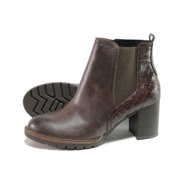 Кафяви дамски боти, здрава еко-кожа - ежедневни обувки за есента и зимата N 100018750