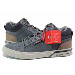 Тъмносини мъжки боти, здрава еко-кожа - спортни кецове за есента и зимата N 100018795