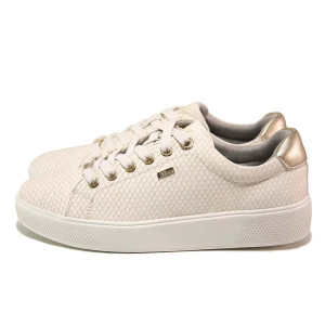 Бели спортни дамски обувки, здрава еко-кожа - спортни кецове за есента и зимата N 100018818