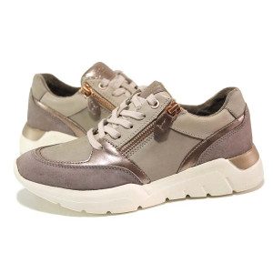 Розови спортни дамски обувки, естествена кожа и велурена еко-кожа - спортни обувки за есента и зимата N 100018819