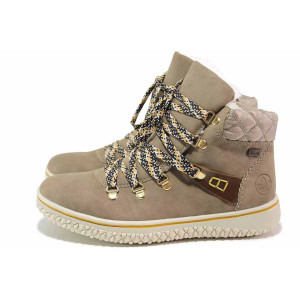 Бежови дамски боти, здрава еко-кожа - ежедневни обувки за есента и зимата N 100018884