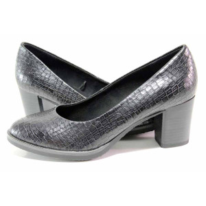 Черни анатомични дамски обувки с висок ток, еко-кожа с крокодилска шарка - всекидневни обувки за целогодишно ползване N 100018914
