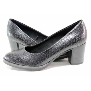 Черни анатомични дамски обувки с висок ток, еко-кожа с крокодилска шарка - всекидневни обувки за целогодишно ползване N 100018914