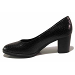 Черни анатомични дамски обувки с висок ток, еко-кожа с крокодилска шарка - всекидневни обувки за целогодишно ползване N 100018914