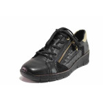 Черни анатомични дамски обувки с равна подметка, естествена кожа - спортни обувки за пролетта и есента N 100018932