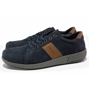 Сини анатомични мъжки обувки, естествен набук - ежедневни обувки за есента и зимата N 100018941