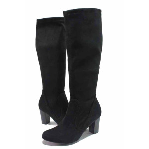 Черни дамски ботуши, качествен еко-велур - официални обувки за есента и зимата N 100018962