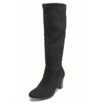 Черни дамски ботуши, качествен еко-велур - официални обувки за есента и зимата N 100018962