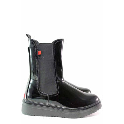 Черни анатомични дамски боти, лачена еко кожа - ежедневни обувки за есента и зимата N 100018964