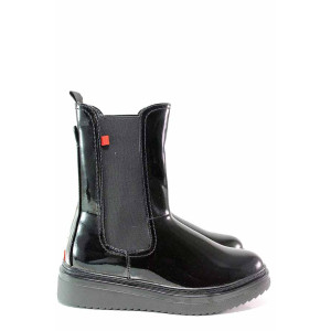 Черни анатомични дамски боти, лачена еко кожа - ежедневни обувки за есента и зимата N 100018964