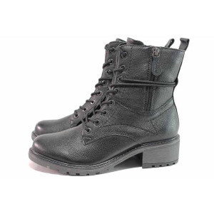 Черни дамски боти, естествена кожа - всекидневни обувки за есента и зимата N 100018979