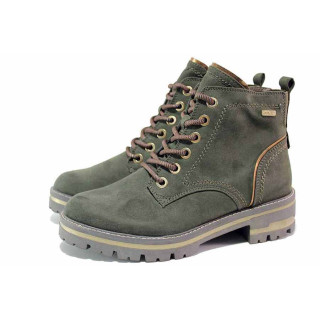 Зелени дамски боти, качествен еко-велур - ежедневни обувки за есента и зимата N 100018976