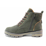 Зелени дамски боти, качествен еко-велур - ежедневни обувки за есента и зимата N 100018976