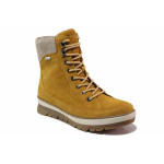 Жълти дамски боти, естествен велур - ежедневни обувки за есента и зимата N 100018980