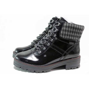 Черни анатомични дамски боти, лачена еко кожа - ежедневни обувки за есента и зимата N 100018982