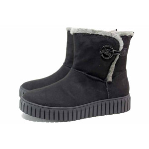 Черни анатомични дамски боти, качествен еко-велур - ежедневни обувки за есента и зимата N 100018987