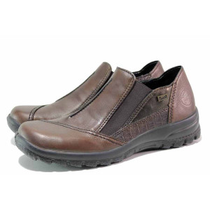 Кафяви анатомични дамски обувки с равна подметка, естествена кожа - ежедневни обувки за есента и зимата N 100019012