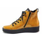 Жълти дамски боти, здрава еко-кожа - ежедневни обувки за есента и зимата N 100019013